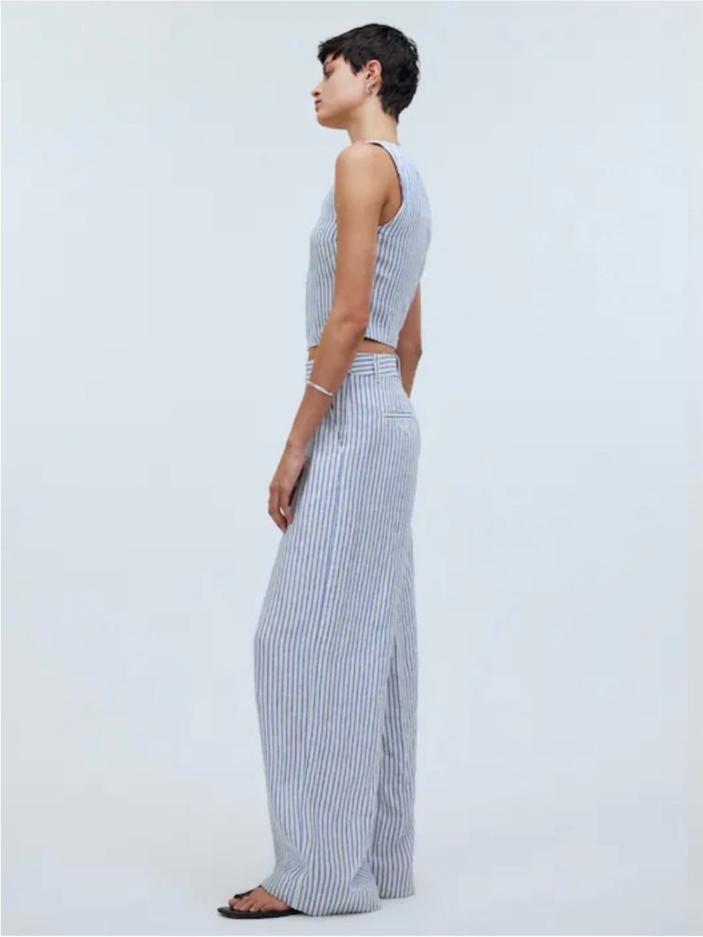 NWT Madewell Harlow Wide-Leg Linen Pants in Bluestone Stripe - Picture 3 of 9